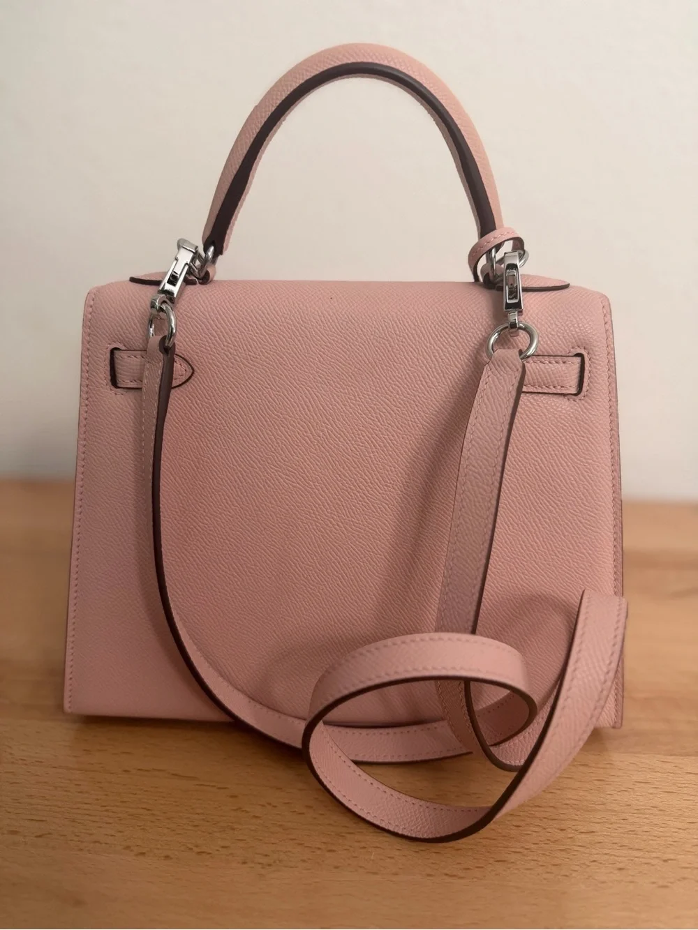 IMPORTED KELLY EPSOM PINK ROSE SAKURA 25 CM PHW SELLIER